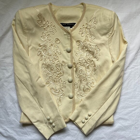 Vintage Tina Hagen Cheongsam Style embroidered jacket, cream, size L - Picture 1 of 9